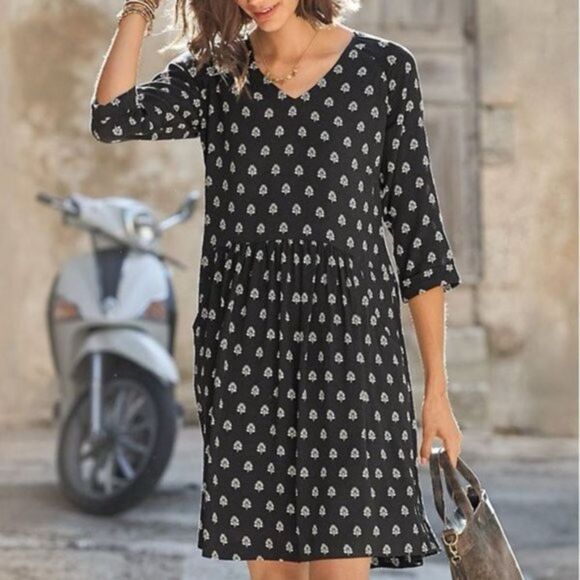 Garnet Hill Black Pocket Detail Drop Waist Shift Dress Women’s Size 8 - Picture 1 of 13